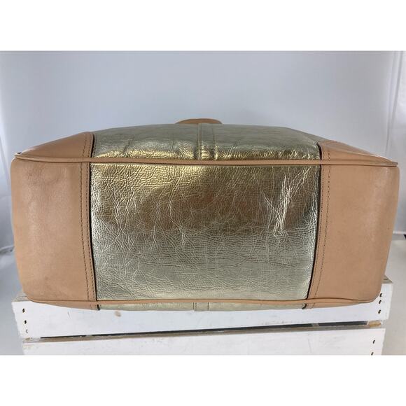 COACH METRO 26141E METALLIC GOLD LEATHER XL TOTE WEEKEND BAG - Picture 6 of 16